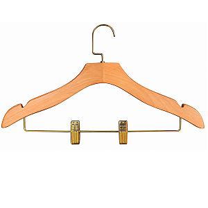 30 Cabides de madeira PREMIUM com presilhas de aço e ganchos LUXO : Cromado, Rose ou Dourado- Pronta entrega