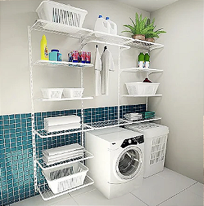 Conjunto Completo de Estante Modular com Trilho Cremalheira – Lavanderia | 2,00m Altura x 1,80m Largura