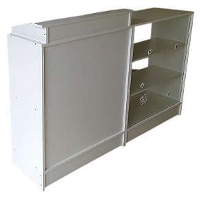 Balcão Caixa Vitrine – 2 Módulos – MDF e Vidro – Reforçado – 1,10m + 1,00m(A) x 1,70m(L) x 0,38m(P) – PRONTA ENTREGA