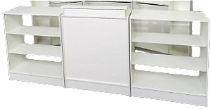 Balcão Caixa Vitrine – 3 Módulos – MDF e Vidro – Reforçado – 1,10m + 1,00m(A) x 2,55m(L) x 0,38m(P) – PRONTA ENTREGA