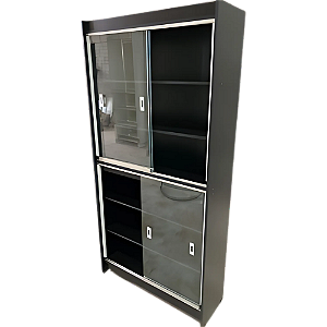 Armário Prateleira Vitrine com Dois Níveis de Portas de Correr em Vidro – 6 Prateleiras Internas, MEGA ESPAÇOSO| MDF 15mm | 1,85m (A) x 0,92m (L) x 0,32m (P) - Pronta Entrega