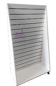 Gôndola expositora loja BRANCA de 1 face, rodas na base, canaletas de PVC nos trilhos - Pirâmide -1,90m A x 90cm L - Madeira MDF18MM - Outras medidas (11) 94220-9117