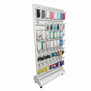 KIT Gôndola Expositor Loja Dupla Face ( expões 2 lados) - 50 Ganchos - Rodas na Base - Canaletas PVC nos Trilhos - 1,9m x90cm - MDF - Pronta Entrega