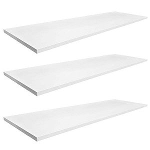 3 Prateleiras madeira MDF 18mm branco com 6 suportes faca luxo - base p / painel canaletado ou parede - Sob medida chame no whats