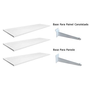 3 Prateleiras madeira MDF 18mm branco c/ 6 suportes faca - base p / painel canaletado ou parede - Diferentes tamanhos para escolher - Sob medida  whats (11) 94220-9117