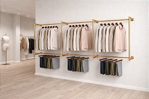 Arara para Roupa Modular Profissional para Lojas e Closets – Colunas com Fixação Só na Parede, Altura Ajustável e Máximo Aproveitamento do Espaço