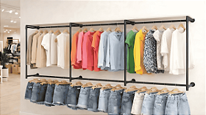 Arara de Coluna Profissional para Lojas e Closets com Prateleira Superior – Fixação Só na Parede, Altura Ajustável e Exposição Extra para Roupas e Acessórios