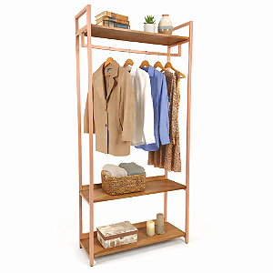 Estante Industrial Metalon Premium Cabideiro com 3 Prateleira em MDF closet aberto - 1,90 A x 0,90 L x 0,38 P