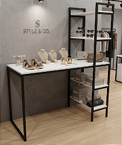 Mesa Elegance Metalon Com Prateleiras Lateral de MDF P/ Escritório e Lojas - 0,75/1.50 A x 1,20 L x 0,60 P