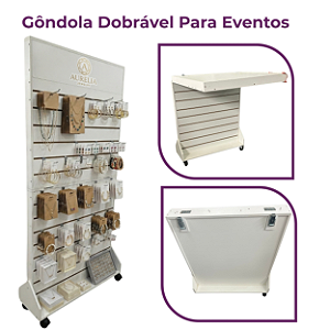Gôndola Dobrável C/ Canaletas em PVC | 2 Faces para Eventos e Lojas | MDF 18mm | Com Rodas 1,90m x 0,90m - Compacta, Fácil de Transportar - Personalize via WhatsApp (11) 94220-9117