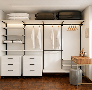 Conjunto Closet Aberto Moderno Premium - Estante Cremalheira Completa 2M de Altura x 2,80 M de Largura - Orçamento para novos tamanhos: Whats - (11) 94220-9117. Closet Aberto Sob Medida | Transforme Seu Espaço!