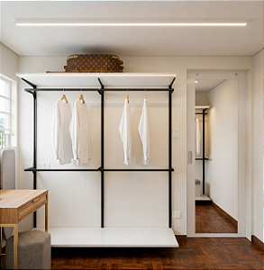 Conjunto Closet Modular Sofisticado Aberto - Estante Cremalheira Completa 2M de Altura x 1,80 M de Largura - Orçamento para novos tamanhos: Whats - (11) 94220-9117. Closet Aberto Sob Medida | Transforme Seu Espaço!