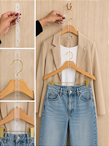 Extensor Prolongador Para Cabides - Com Ele Você Uni Cabides e Consegue Criar Looks - 9 Reguragens de Altura - 60cm - Alongador - Transparente