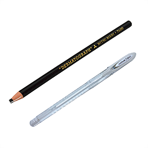 Lápis dermatográfico preto + caneta em gel branca