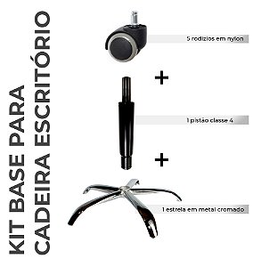 Kit Base Cadeira Escritório Rodízios, Estrela em Metal e Pistão