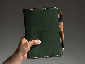 Capa para Caderno Bullet Journal A5 - Couro Bicolor Verde e Caramelo