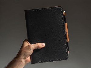 Capa para Caderno Bullet Journal A5 - Couro Bicolor Preto e Caramelo
