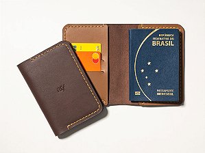 Capa para Caderneta e Passaporte - Couro Bicolor Marrom Café e Caramelo