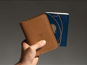 Capa para Caderneta e Passaporte - Couro Caramelo