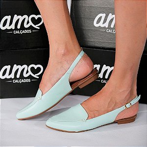 Sapatilha Slingback Amo em Couro Verde Claro