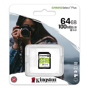 Cartão de Memória Para Câmeras Fotográficas Kingston Canvas Select SD Card 64GB Classe 10