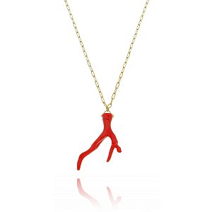 Colar Coral Cartier Vermelho Di Capri Semi Jóias X Ouro