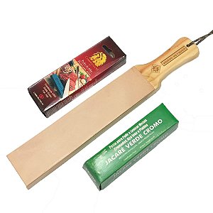 STROP DE COURO PREMIUM + PASTA 400G + PEDRA CARBORUNDUM