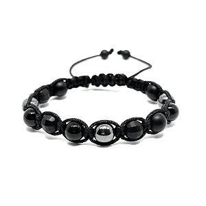 Pulseira Shambala Ônix e Hematita 8mm