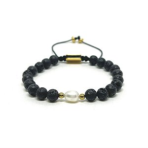 Pulseira Thalia - Vulcânica e Pérola 6mm