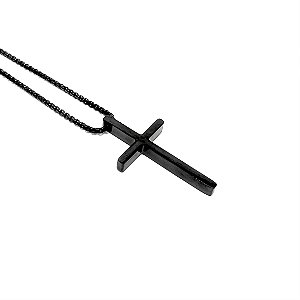 Cordão Cruz Preta  - Aço Inox - 70cm