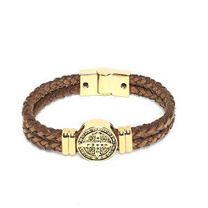 Pulseira Medalha de Sao Bento Dourada