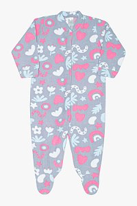 Pijama Macacão Infantil Com Pé Soft Dedeka Inverno Menina Cinza parquinho