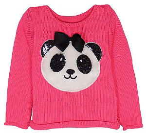 Blusa de Menina Kids na Net Tricô Pink Panda