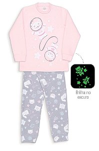 Pijama Infantil Dedeka Pijama Soft Brilha No Escuro Menina Gatas Espaciais