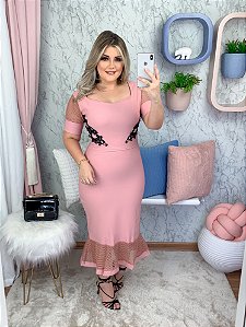 VESTIDO GIULLA - TUBINHO ROSE COM APLICAÇÕES