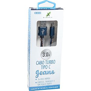 Cabo USB FLAT Tape C 3.0A 1,0M Jeans