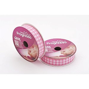 Fita de Cetim 16MM 10M. Xadrez Rosa Bebe