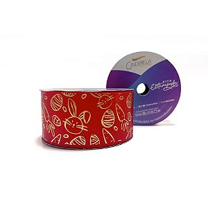 Fita de Cetim Pascoa 38MM 10M. Estampada Vermelho