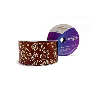 Fita de Cetim Pascoa 38MM 10M. Estampada Marrom