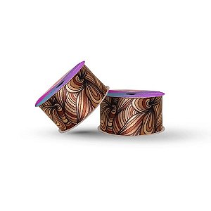 Fita de Cetim Decorada 38MM 10M. Marrom Mesclada