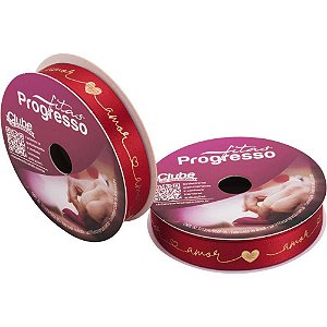 Fita de Cetim Decorada 15MM 10M. AMOR VERM/DOURADO