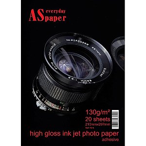 Papel Fotografico INKJET A4 HIGH GLOSSY Adesivo 130G