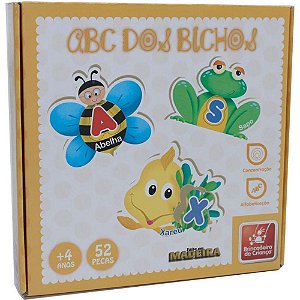 Brinquedo Pedagogico Madeira ABC dos Bichos 52 PCS