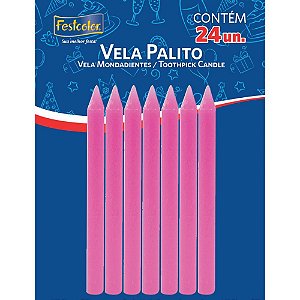Vela para Aniversario Palito Rosa C/24 Unidades