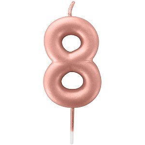 Vela para Aniversario N.08 Rose GOLD Metalizada 6CM
