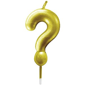 Vela para Aniversario Interrogacao Metalizada Ouro
