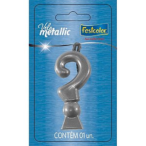 Vela para Aniversario Interrogacao Prata Metallic