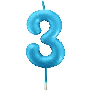 Vela para Aniversario N.03 Azul Metalizada 6CM