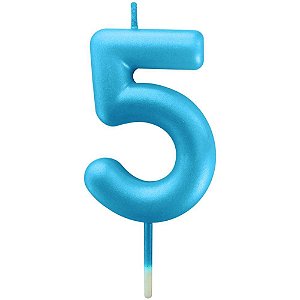 Vela para Aniversario N.05 Azul Metalizada 6CM