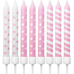 Vela para Aniversario Palito Rosa Estampado 8CM